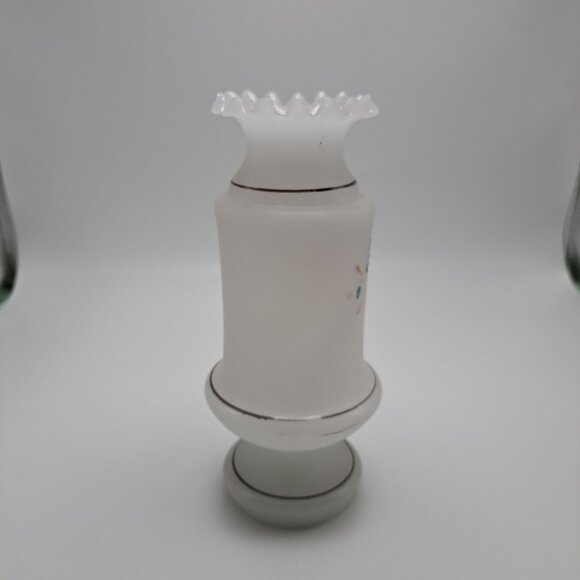 Vintage Hand-Painted Bristol Glass Vase With Ruffled Top & Floral Design - Picture 6 of 12